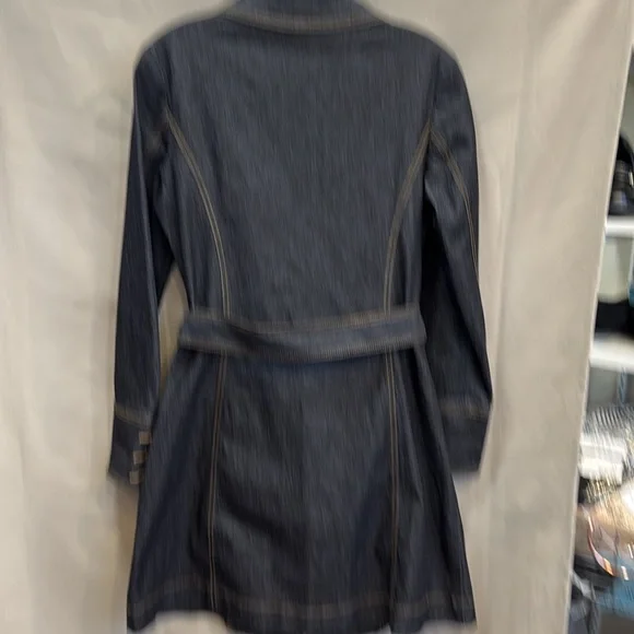 NWOT Bisou Bisou Denim Peacoat Dark Blue Denim w Yellow Stitch Size S - Picture 3 of 3